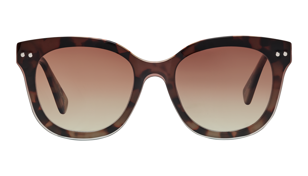 Frank and Lucie Eyedo reader glasses in Pretty Coat – front view of butterfly-shaped frame in light tortoise acetate