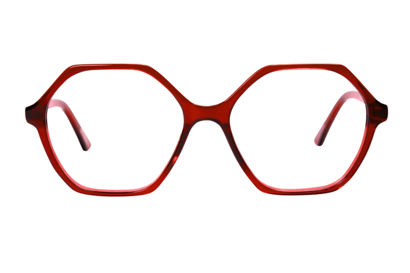 Front picture of Frank and Lucie Eyewill glasses in the color grown up red