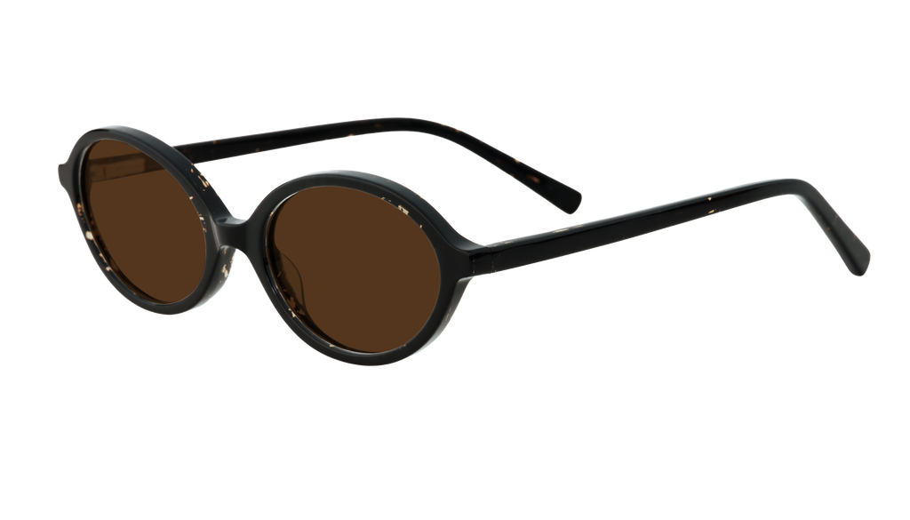 Frank and Lucie The Eyedoll sunglasses in Cape Cod, oval tortoise frame with brown lenses, angled view