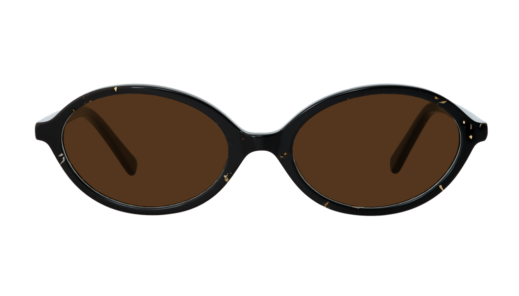 Frank and Lucie The Eyedoll sunglasses in Cape Cod, straight-on view of the oval tortoise frame