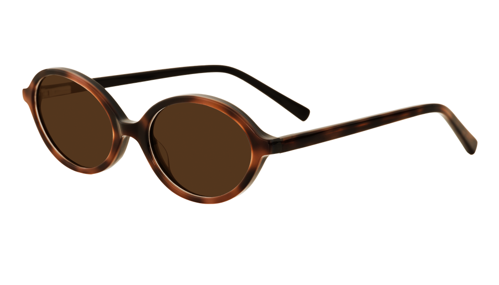 Frank and Lucie The Eyedoll sunglasses in Style Icon – angled view of warm brown oval frame with brown lenses