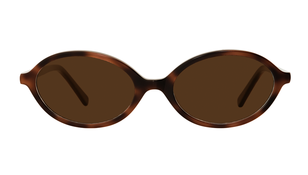 Frank and Lucie The Eyedoll sunglasses in Style Icon, front view of warm brown oval frame with brown lenses