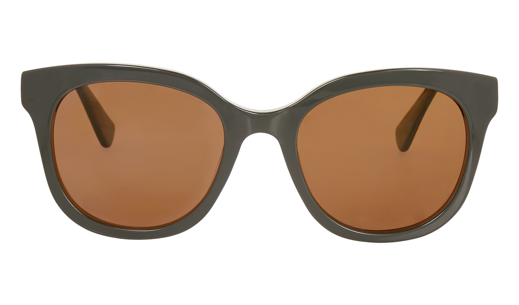 Front view of Frank and Lucie Eyedo sunglasses in matte olive grey acetate, inspired by Provençal elegance.