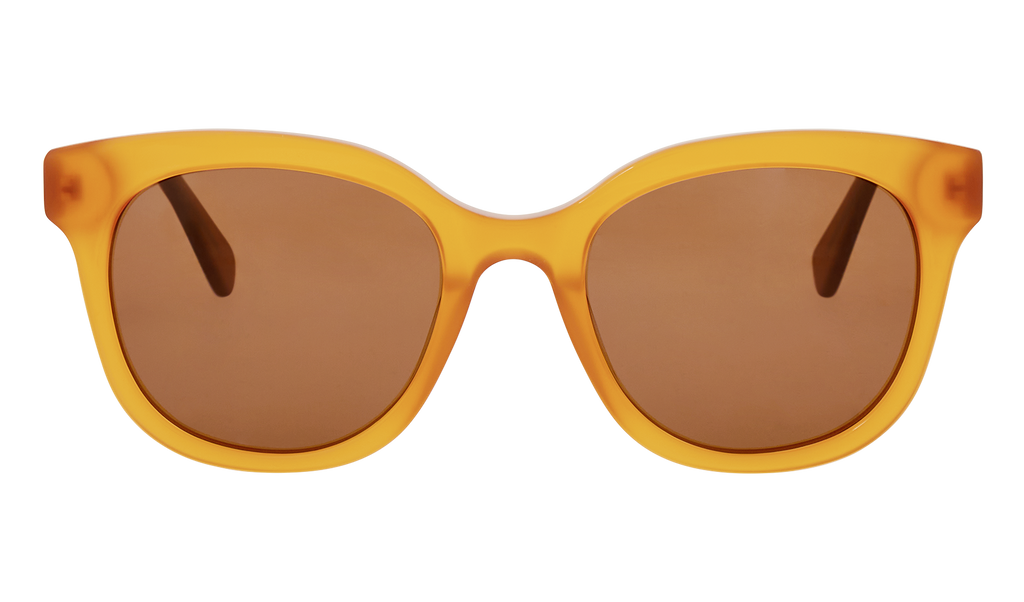 Front view of Frank and Lucie Eyedo sunglasses in bold yellow acetate from the Couleur Locale collection.