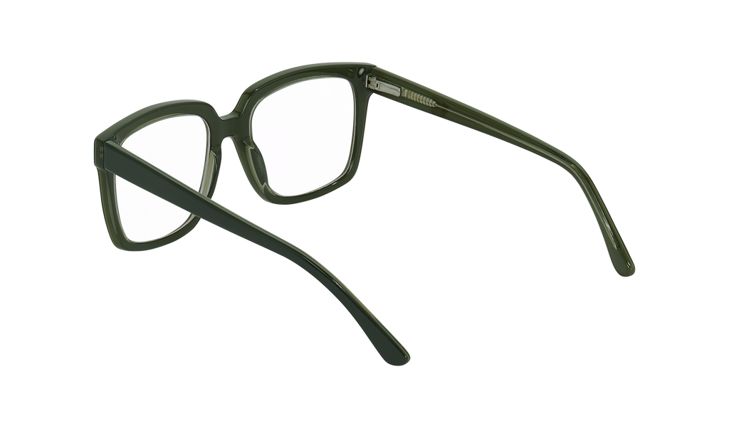 Back view of Frank and Lucie Eyedeal glasses in the color Dopamine with a timeless design suitable for men and women 