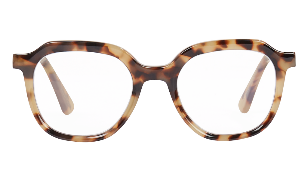 Front view of Eyecan - Greyvanna glasses in warm multicolor tortoise shade, offering a retro yet timeless style.