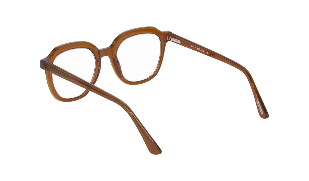 Back side angle of Frank and Lucie Eyecan glasses in rich Harvest Gold, blending retro charm with modern comfort.