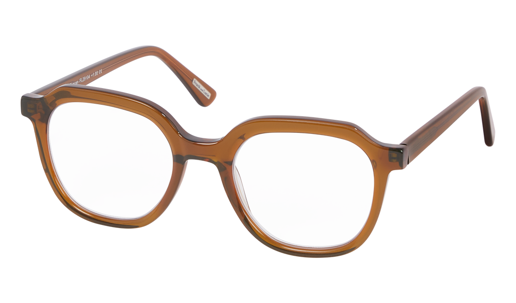 Frank and Lucie Eyecan glasses in rich Harvest Gold, blending retro charm with modern comfort.