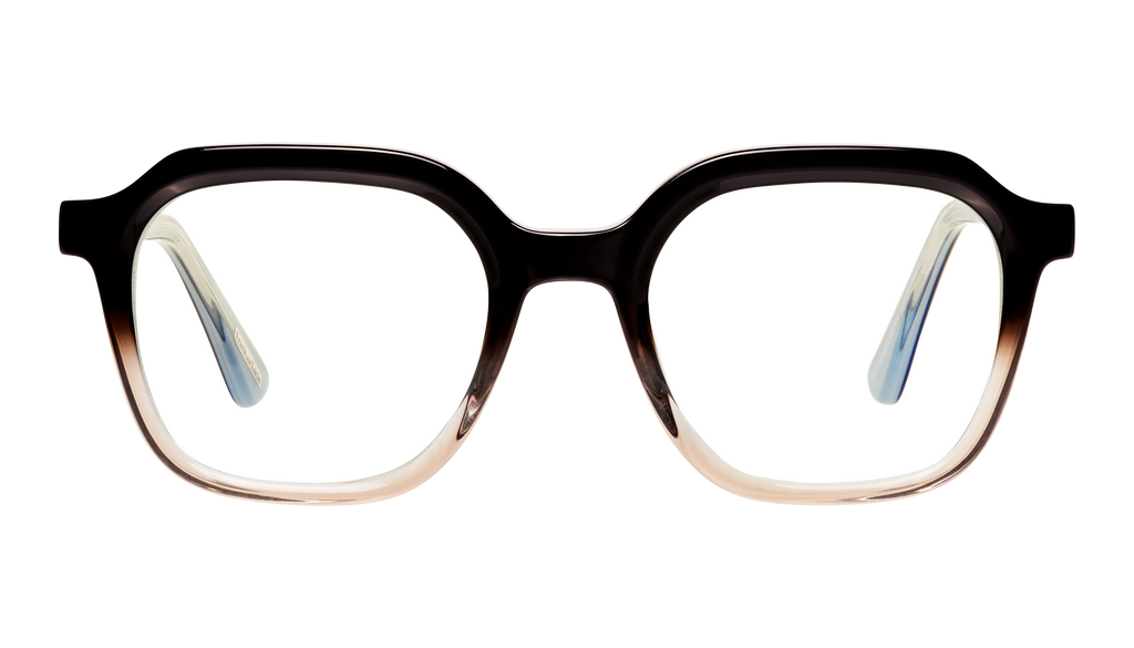 Gradiant brown transparant colour of the Frank and Lucie Eyecan glasses, unisex fit with a bold vintage silhouette.