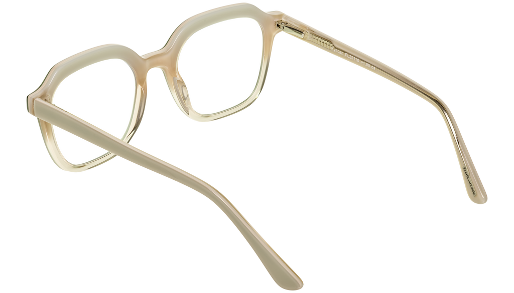 Back side of Eyecan Friendly glasses by Frank and Lucie in a light cream shade with a smooth matte finish.