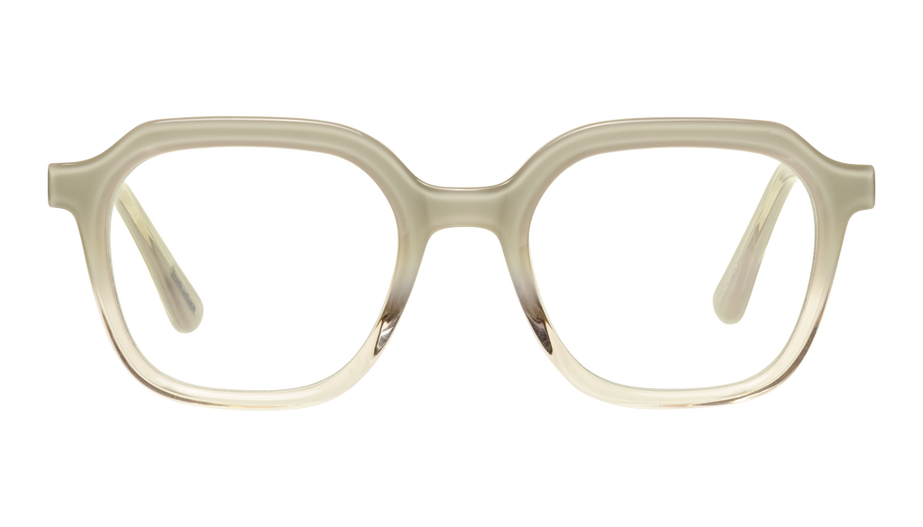 Front-facing view of Eyecan Friendly glasses by Frank and Lucie in a light cream shade with a smooth matte finish.