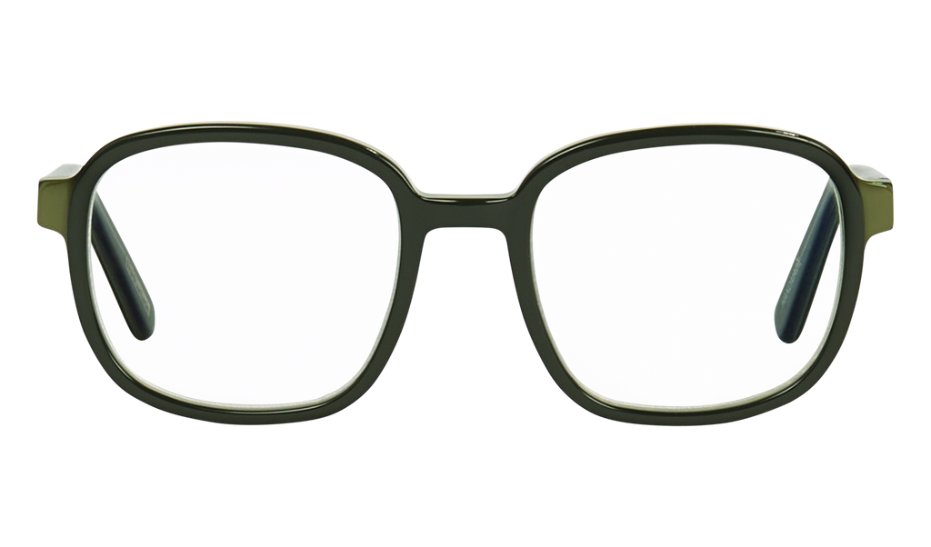 Front view of the Frank and Lucie - Eyeknow small glasses in dark green A Dopamine colour.