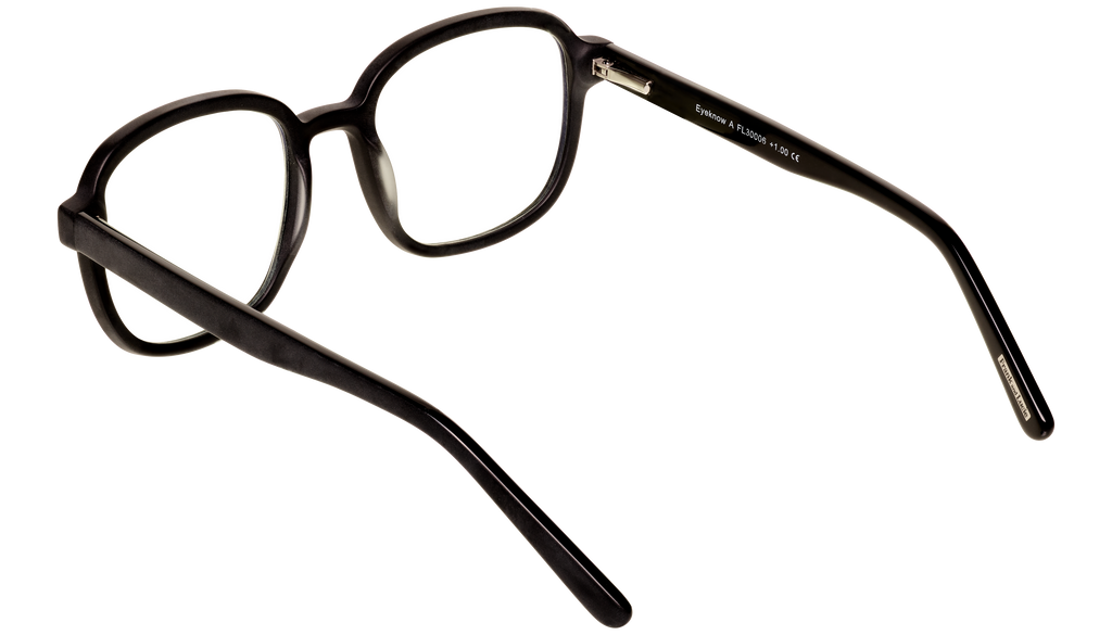 Back side view of Frank and Lucie - Eyeknow glasses in A Black dust, with soft rectangular shape and vintage flair.