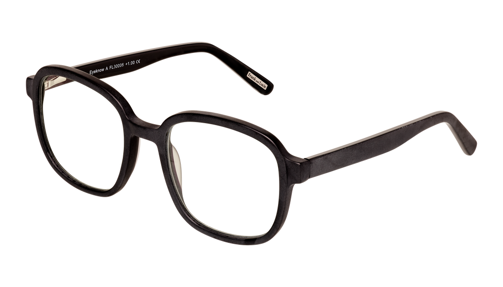 Side view of Frank and Lucie - Eyeknow glasses in A Black dust, with soft rectangular shape and vintage flair.