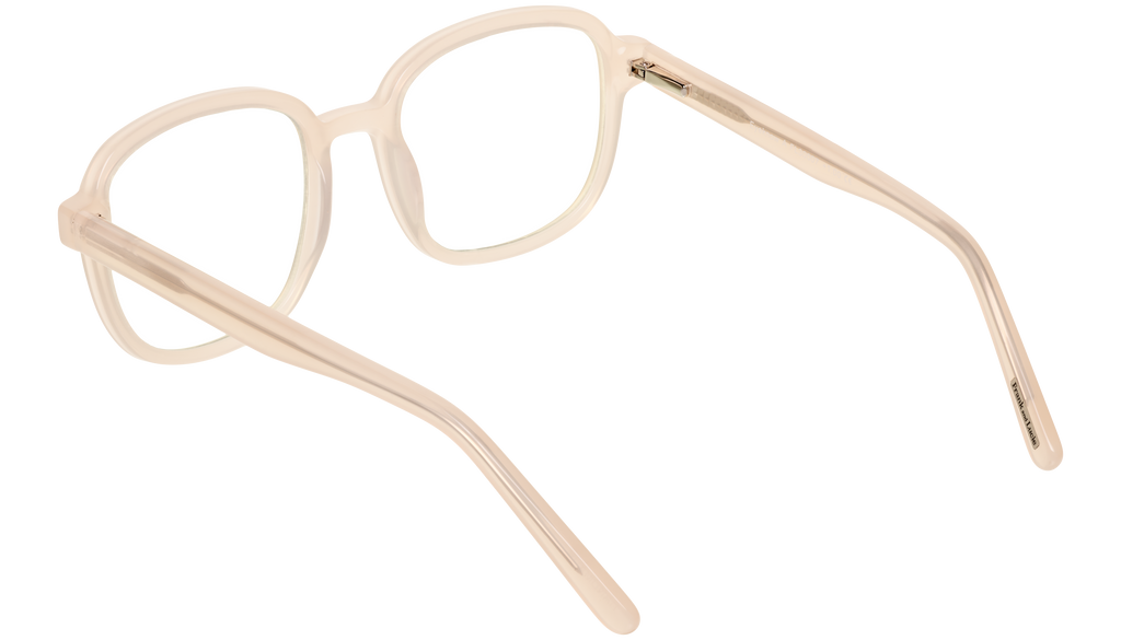 Back side view of Frank and Lucie - Eyeknow glasses in A White sand, with soft rectangular shape and vintage flair.