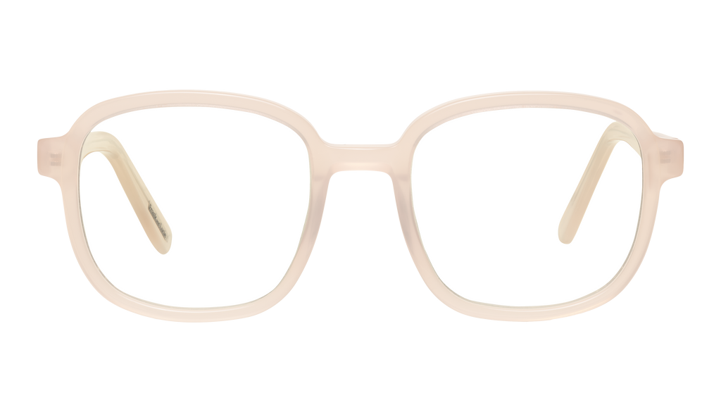 Front view of Frank and Lucie - Eyeknow glasses in A White sand, with soft rectangular shape and vintage flair.