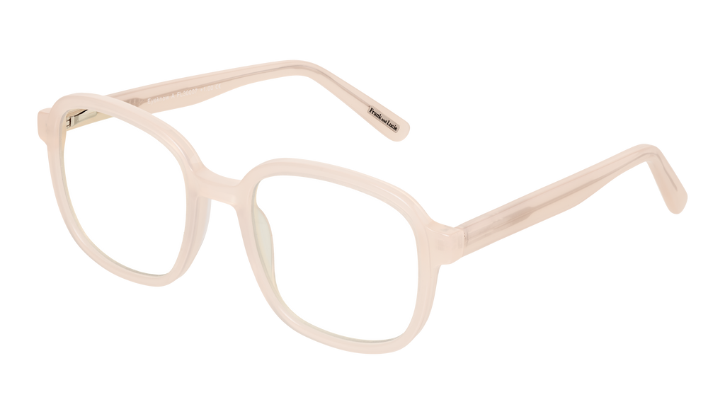 Side view of Frank and Lucie - Eyeknow glasses in A White sand, with soft rectangular shape and vintage flair.