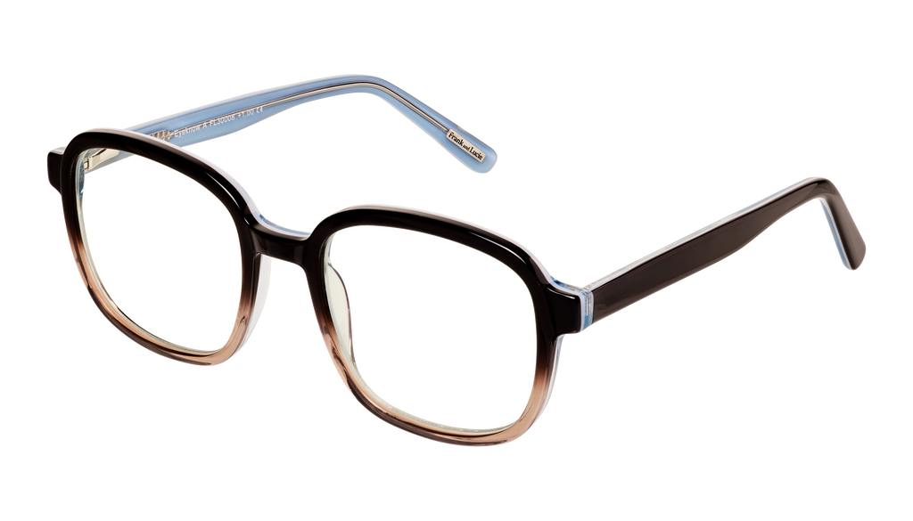 Angled view of Frank and Lucie - Eyeknow glasses in A Balance, with soft rectangular shape and vintage flair.