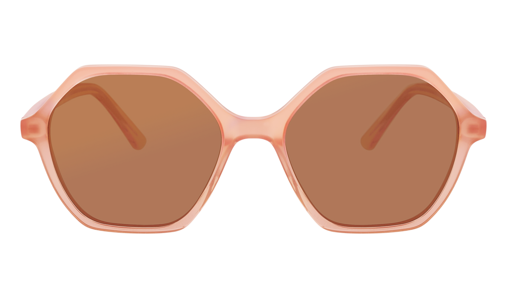 Frank and Lucie Eyewill sunglasses in Camargue – geometric sunglasses with smooth beige, pink frame and warm brown lenses