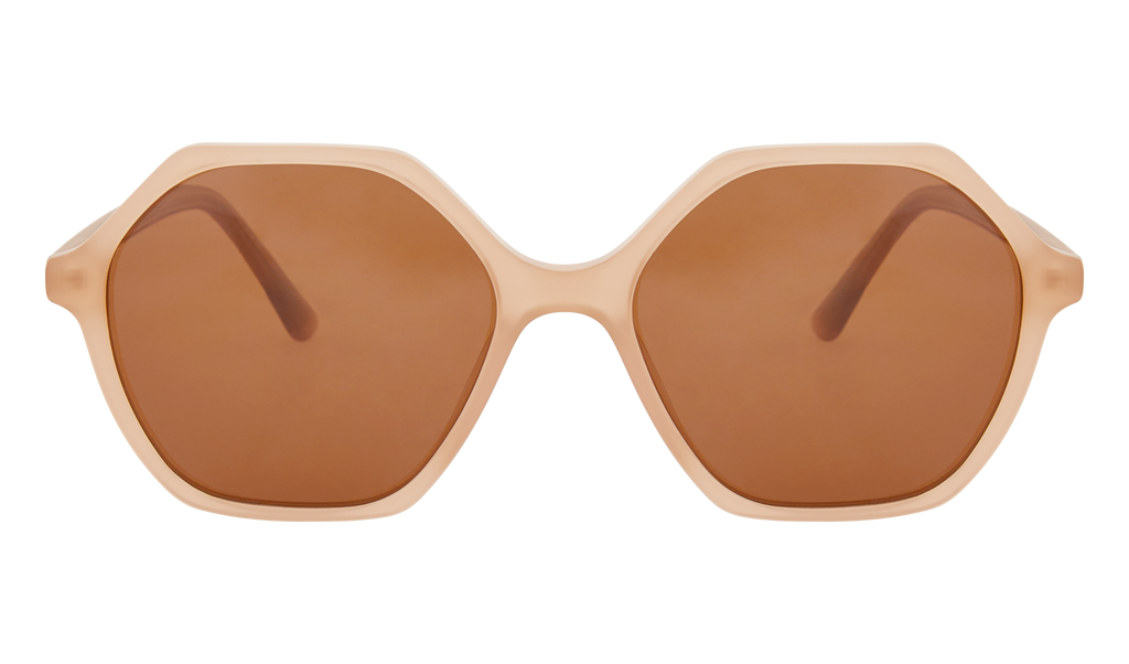 Frank and Lucie Eyewill sunglasses in Au Lait – geometric sunglasses with smooth beige frame and warm brown lenses