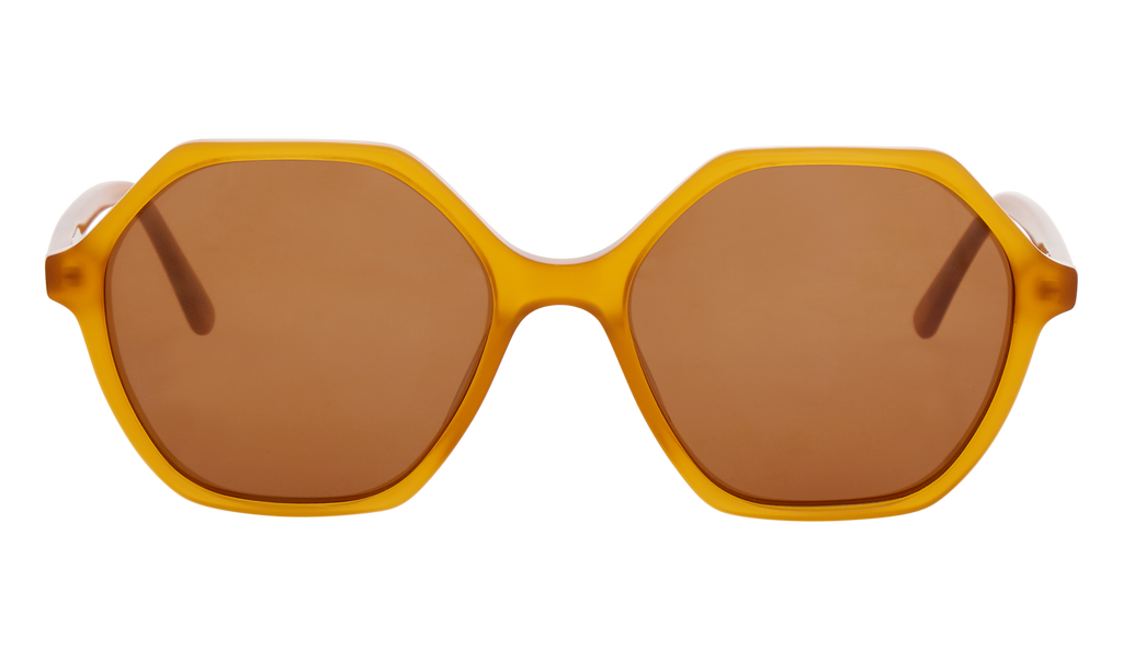 Frank and Lucie Eyewill sunglasses in Rouille – retro-inspired geometric frame in deep rust orange with tinted brown lenses