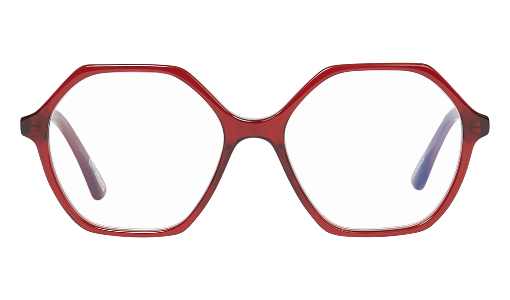 Front side picture of Frank and Lucie Eyewill glasses in the color grown up red