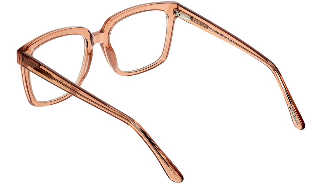 Back view of Frank and Lucie Eyedeal glasses in the color Caramel with a timeless design suitable for men and women