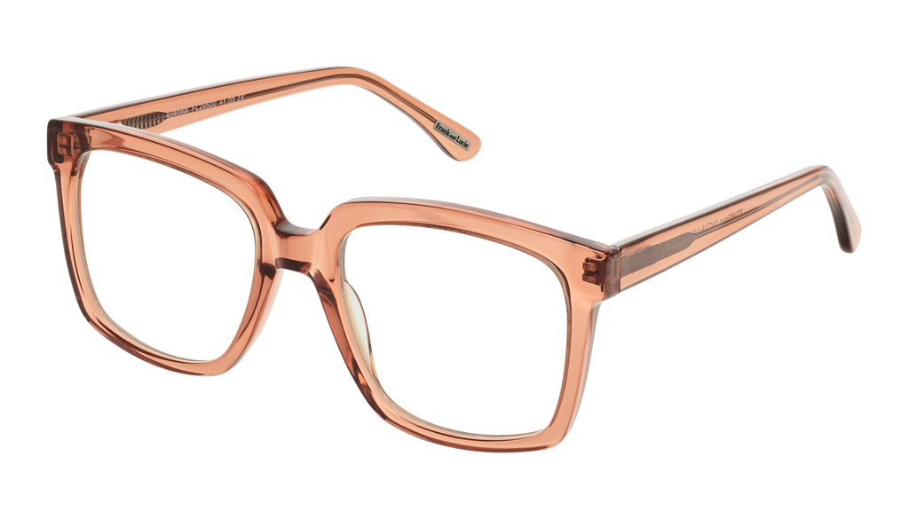 Side view of Frank and Lucie Eyedeal glasses in the color Caramel with a timeless design suitable for men and women