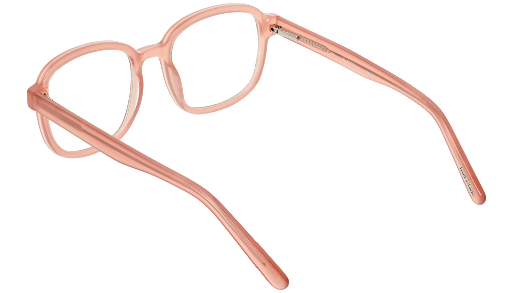 back side view of Frank and Lucie - Eyeknow glasses in A Grenache, with soft rectangular shape and vintage flair.
