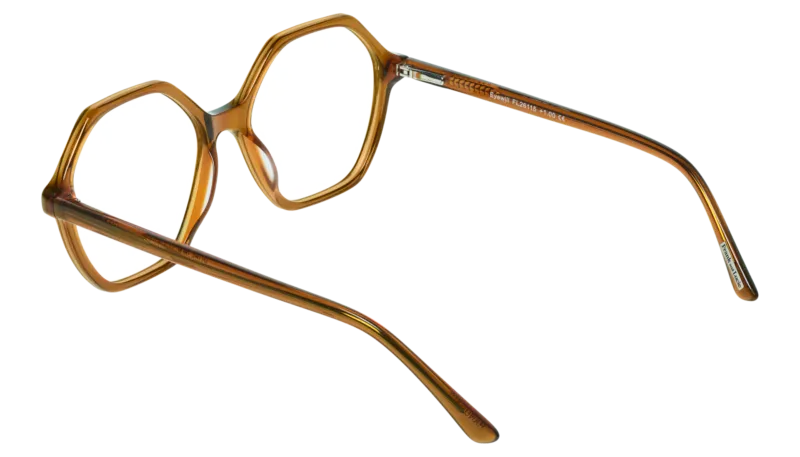 Back side picture of Frank and Lucie Eyewill glasses in the color harvest gold