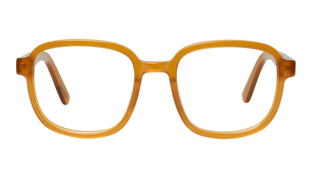 Front view of the Eyeknow small glasses in bold Burnt Yellow, a vintage-inspired frame for a confident look.