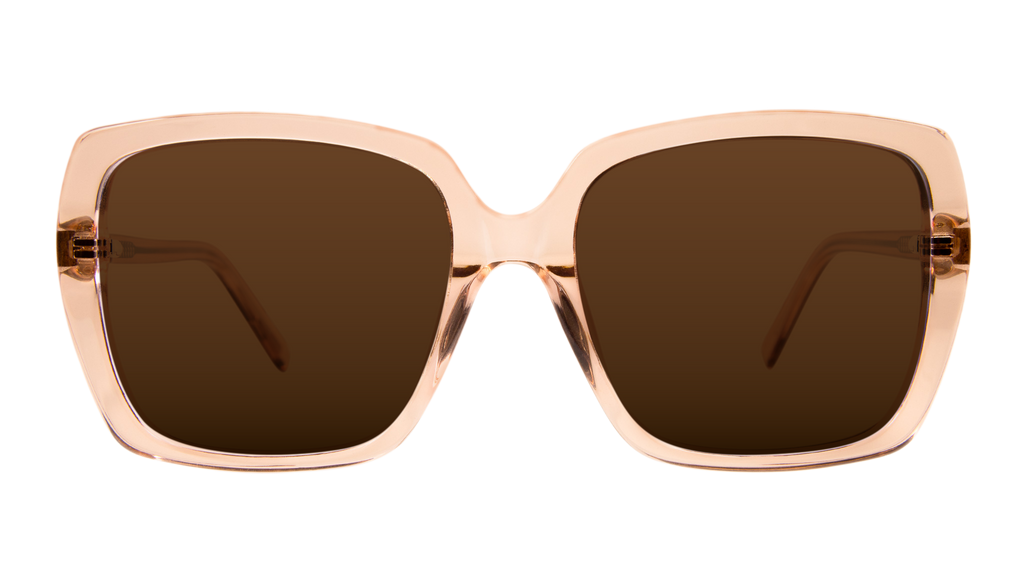 Frank and Lucie The Eyedentity sunglasses in Beach à la Crème – front view of oversized square frame in soft peach nude