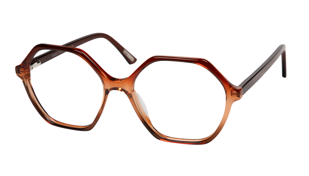 Frontside picture of Frank and Lucie Eyewill glasses in elegant brown warm glow color
