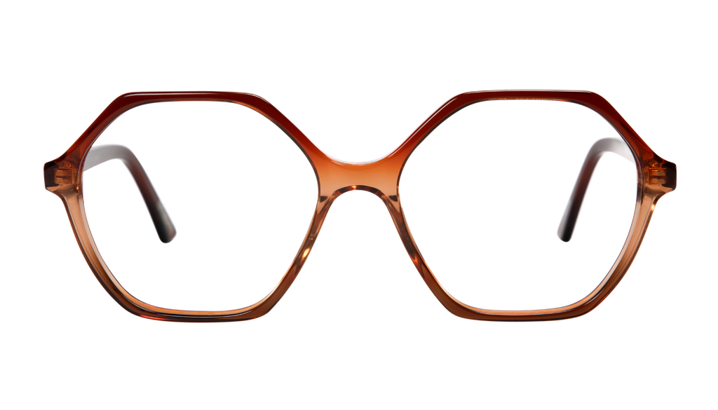 Front picture of Frank and Lucie Eyewill glasses in elegant brown warm glow color
