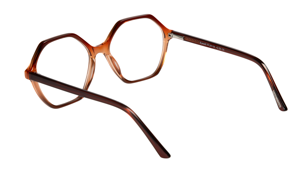 Backside picture of Frank and Lucie Eyewill glasses in elegant brown warm glow color