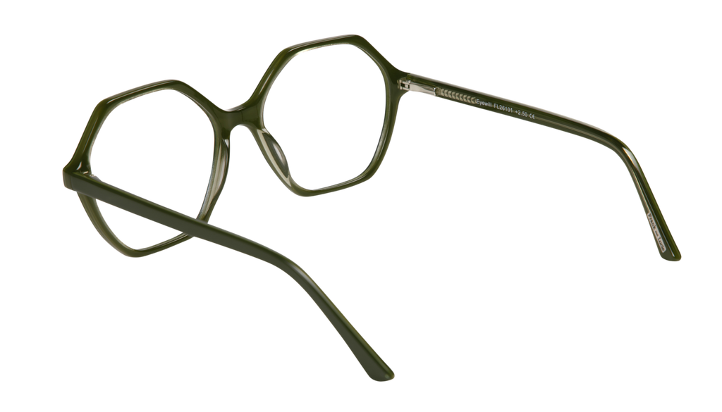 Back side picture of Frank and Lucie Eyewill glasses in elegant dopamine color