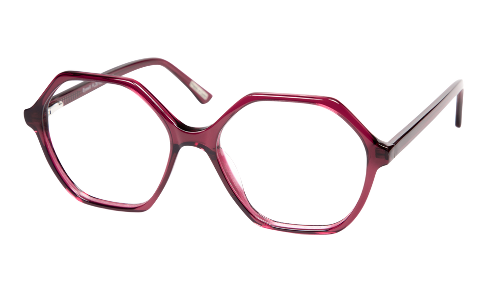 Front side picture of Frank and Lucie Eyewill glasses in elegant raspberry color