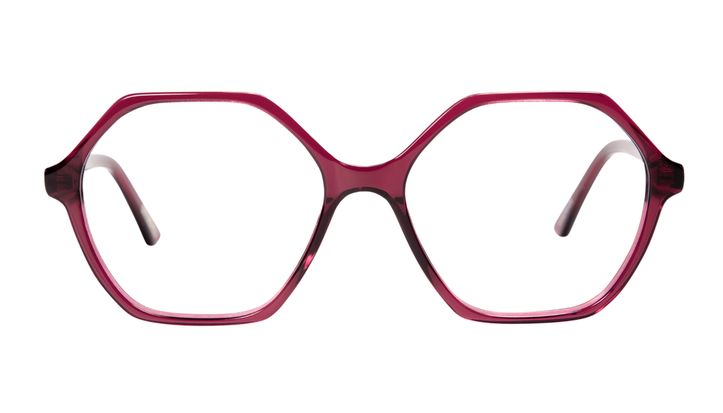 Front picture of Frank and Lucie Eyewill glasses in elegant raspberry color