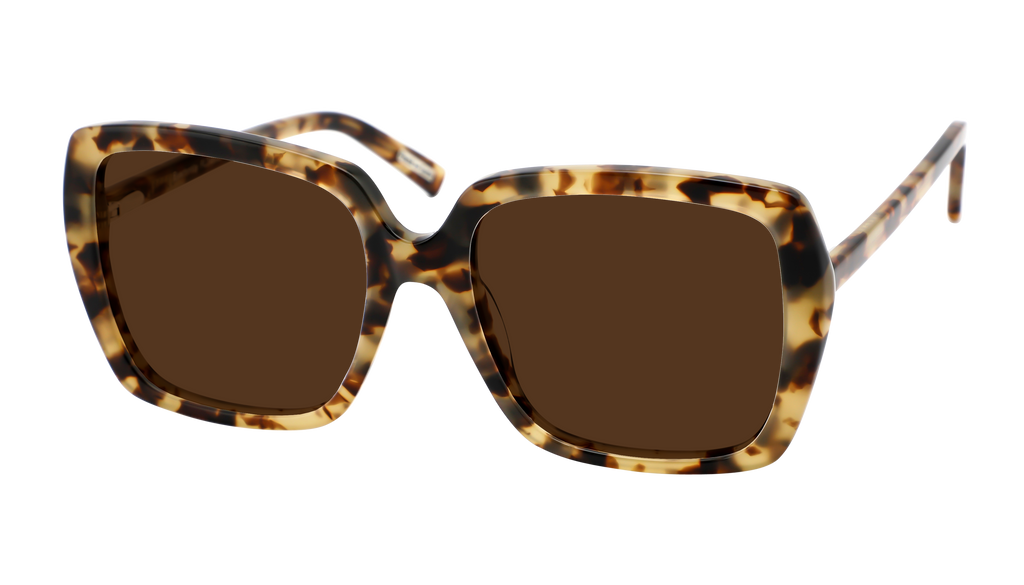 Frank and Lucie The Eyedentity Sunreader in Greyvanna – square frame in soft grey with pink accents, angled perspective