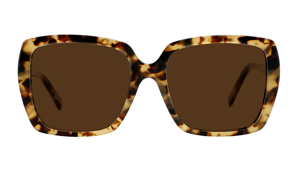 Frank and Lucie The Eyedentity Sunreader in Greyvanna, straight-on view of bold grey frame with brown lenses